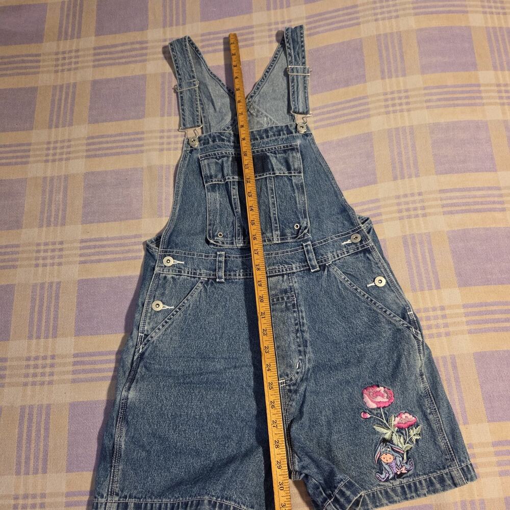 Vtg Eeyore Denim Womens Disney Overall Shorts Winnie The Pooh 90s Y2k Flowers - Picture 5 of 9